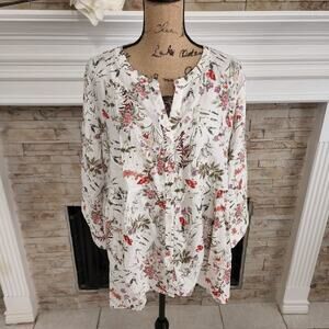 Jones New York linen blend floral boho babydoll peplum tunic plus size‎ 2X
